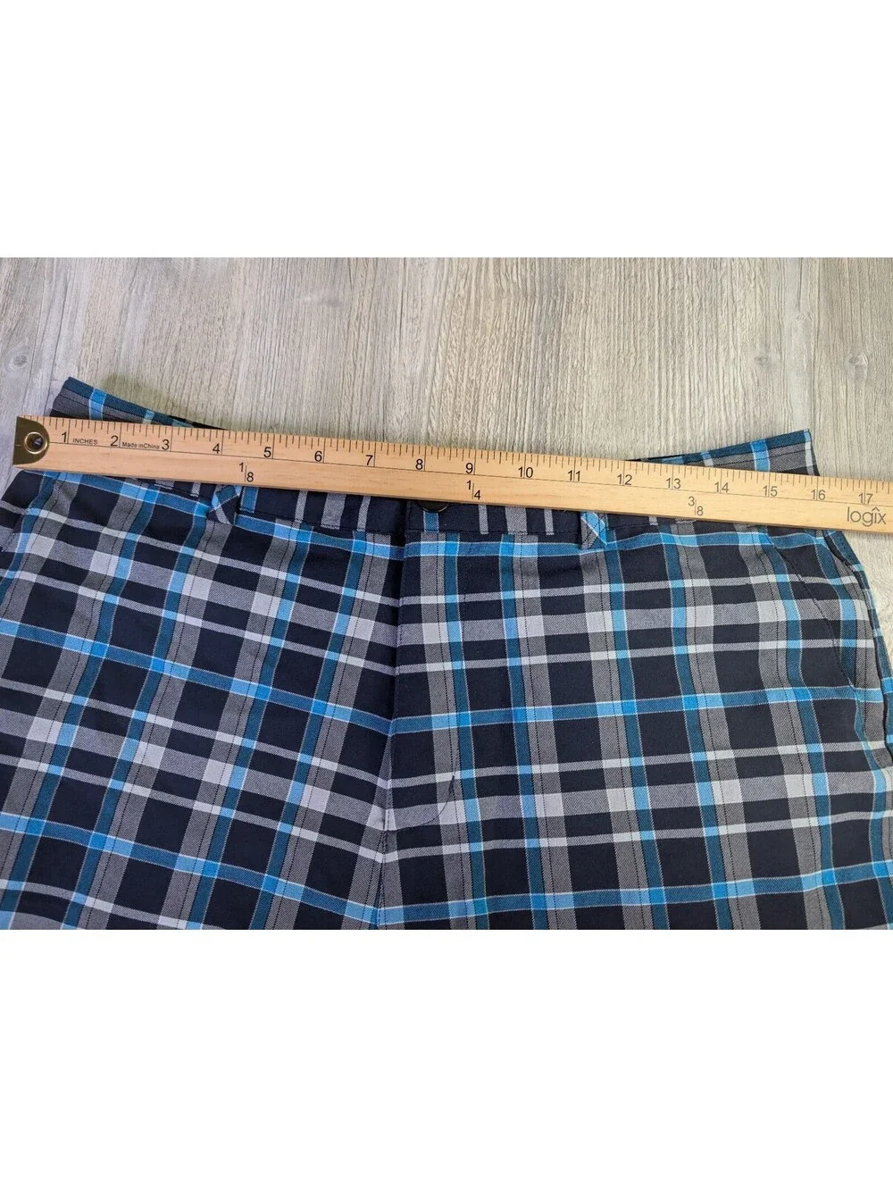 Adidas Golf Shorts ClimaLite Performance Mens Plaid Gray Blue Size 32